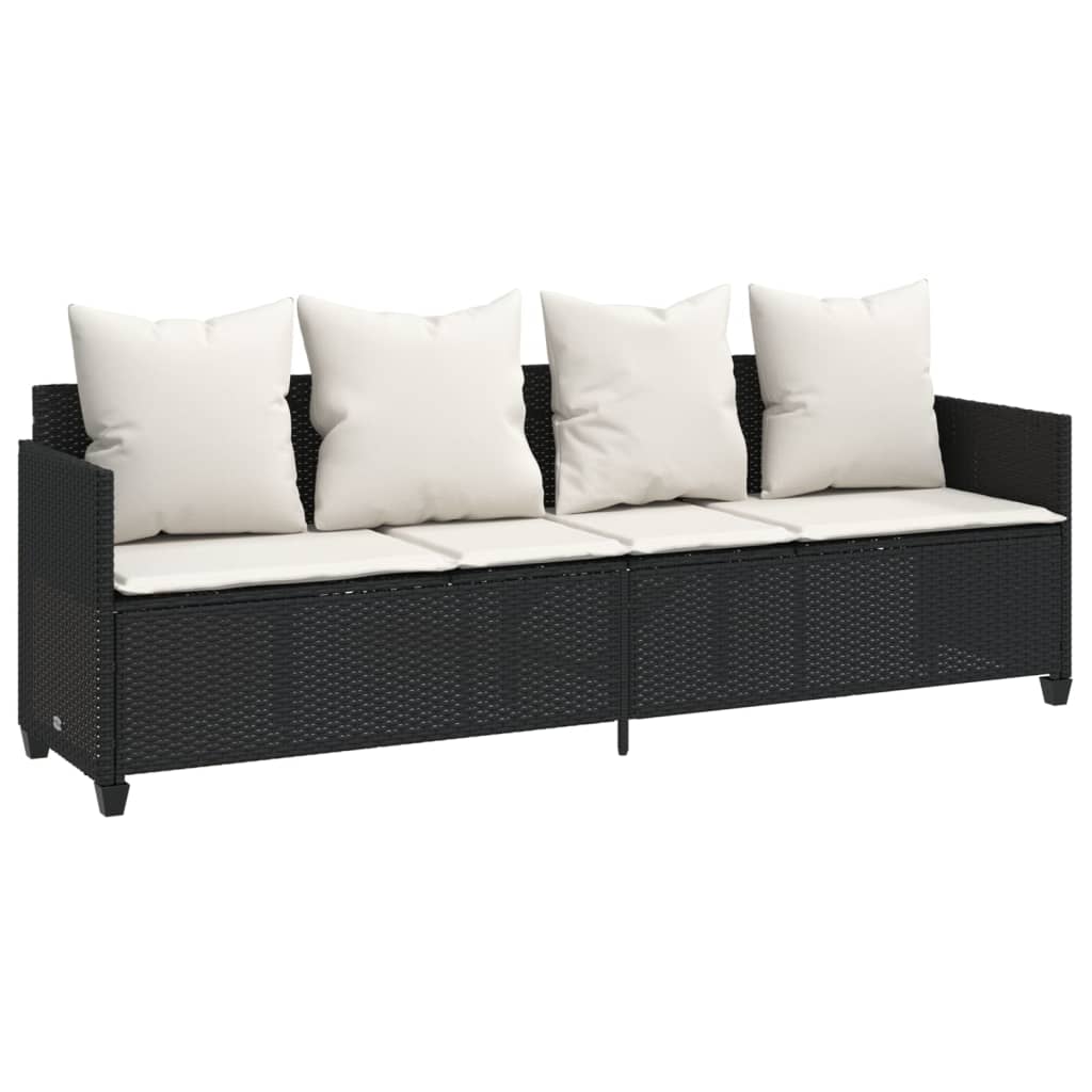 Salon de jardin 5 pcs avec coussins noir résine tressée