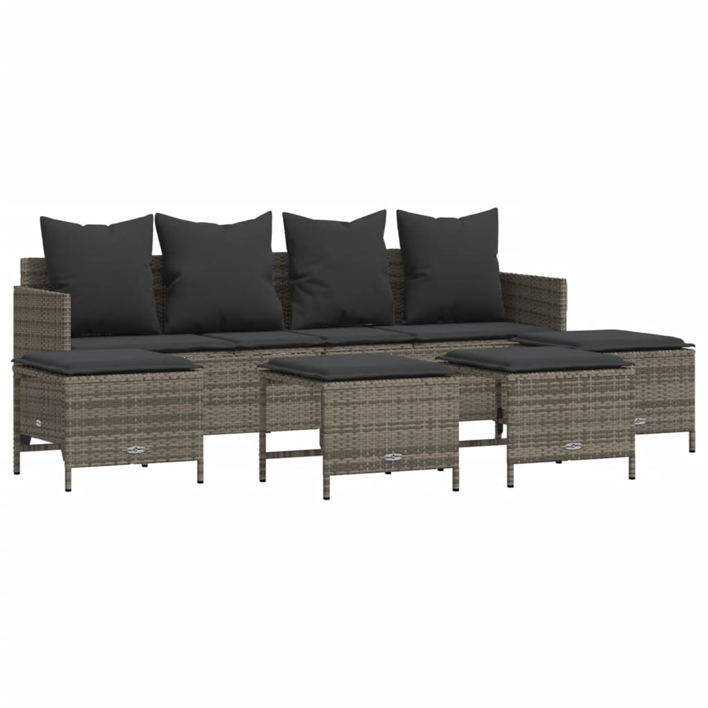 Salon de jardin 5 pcs avec coussins gris résine tressée