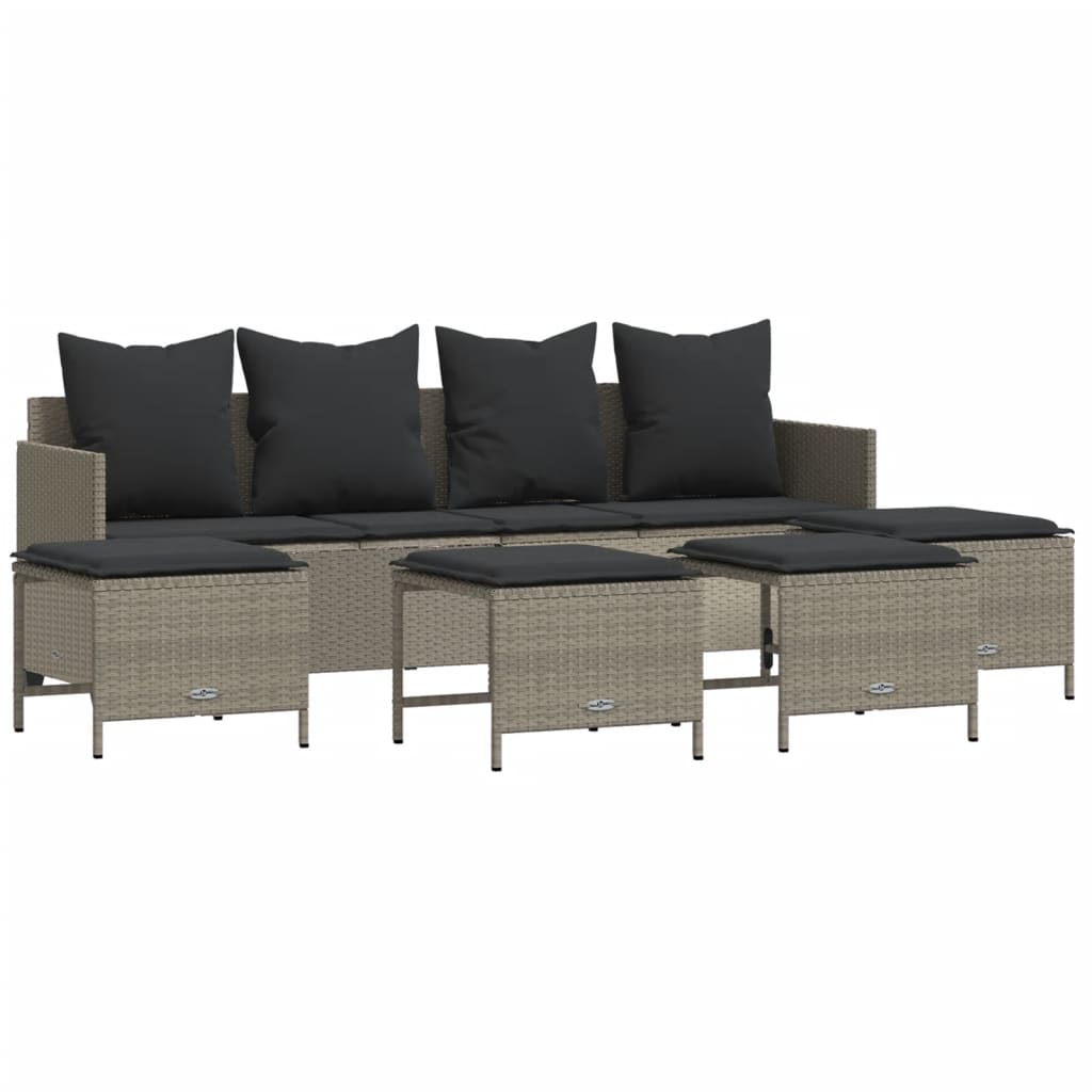 Salon de jardin 5 pcs avec coussins gris clair résine tressée