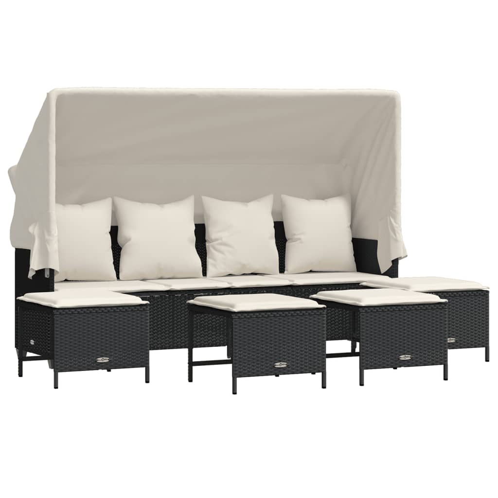 Salon de jardin 5 pcs avec coussins noir résine tressée