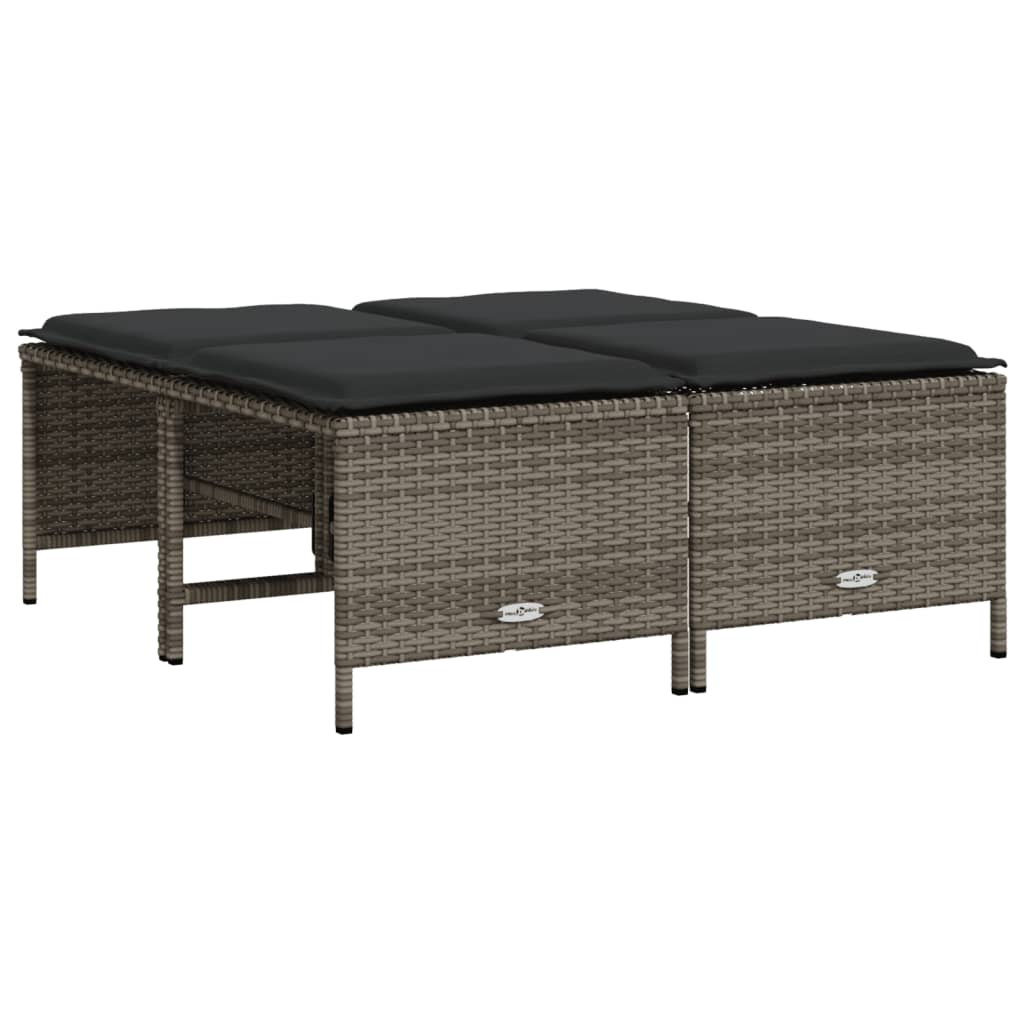 Salon de jardin 5 pcs avec coussins gris résine tressée