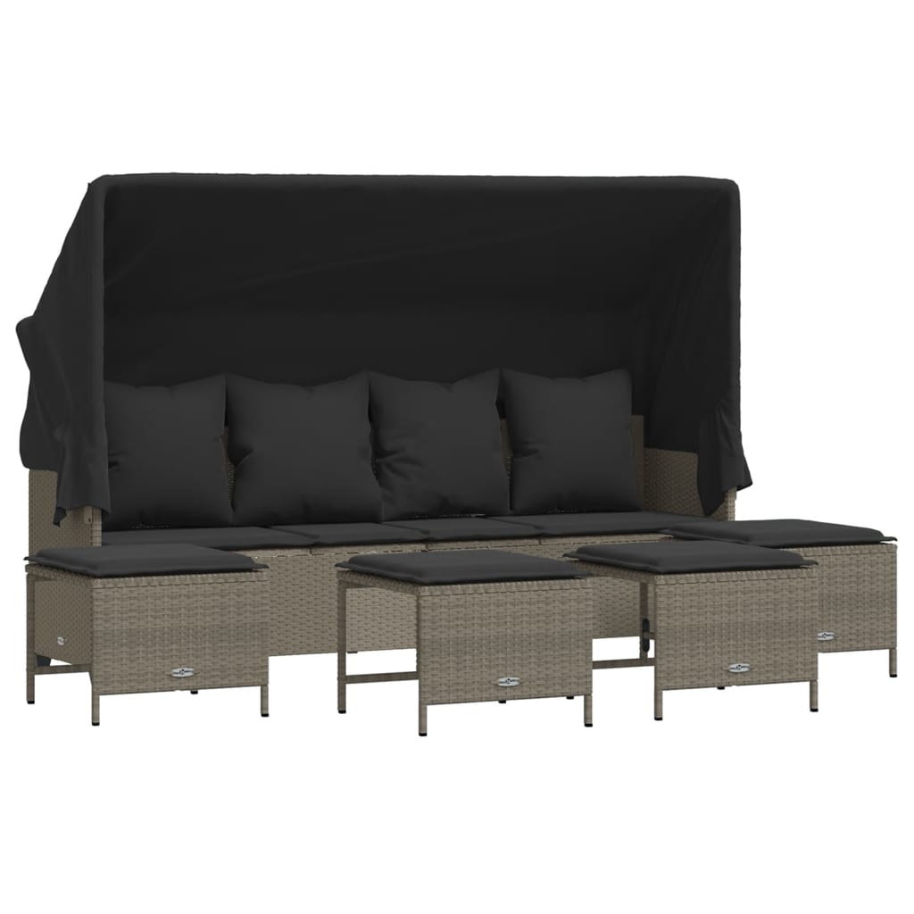 Salon de jardin 5 pcs avec coussins gris clair résine tressée