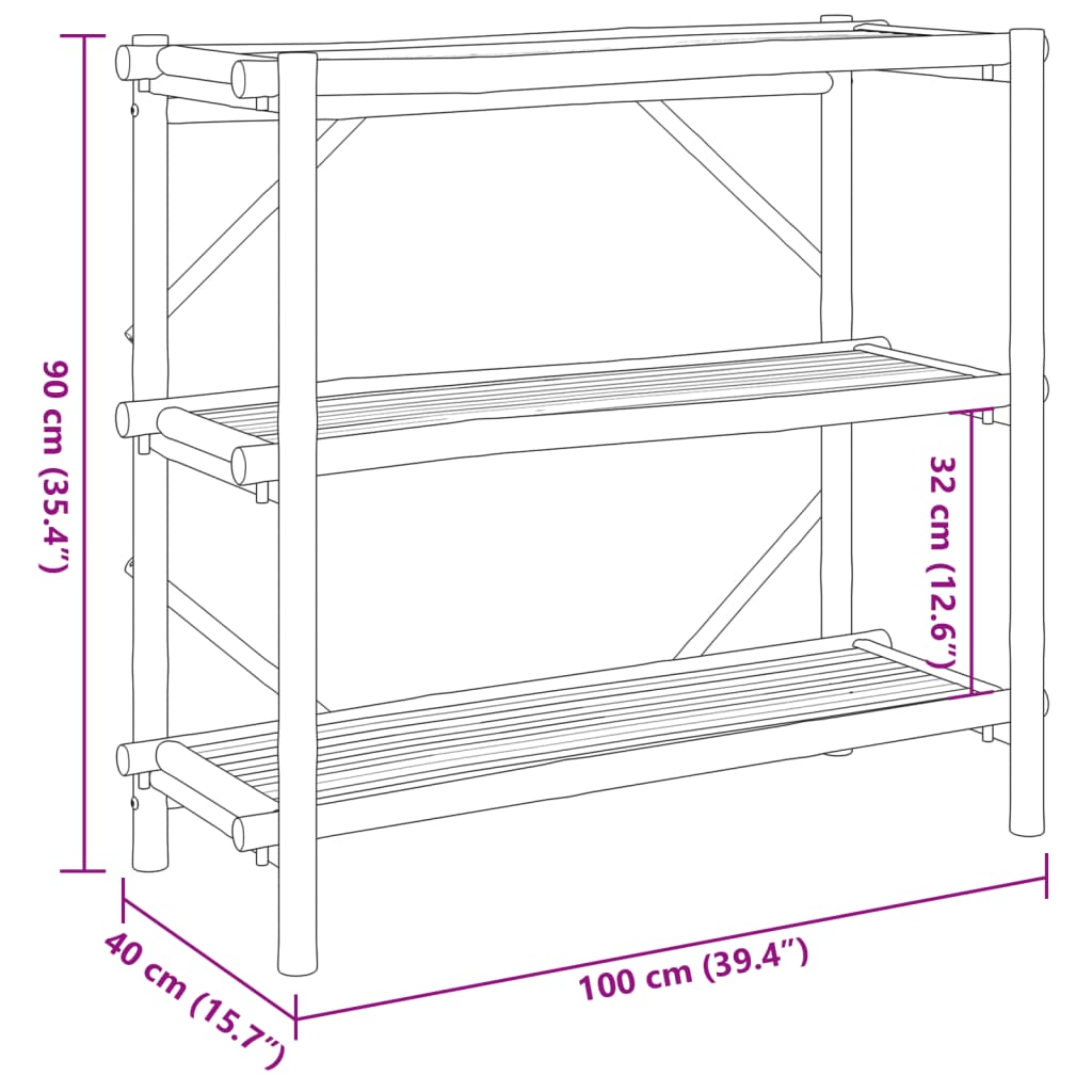 Étagère à 3 niveaux 100x40x90 cm bambou - XIOS