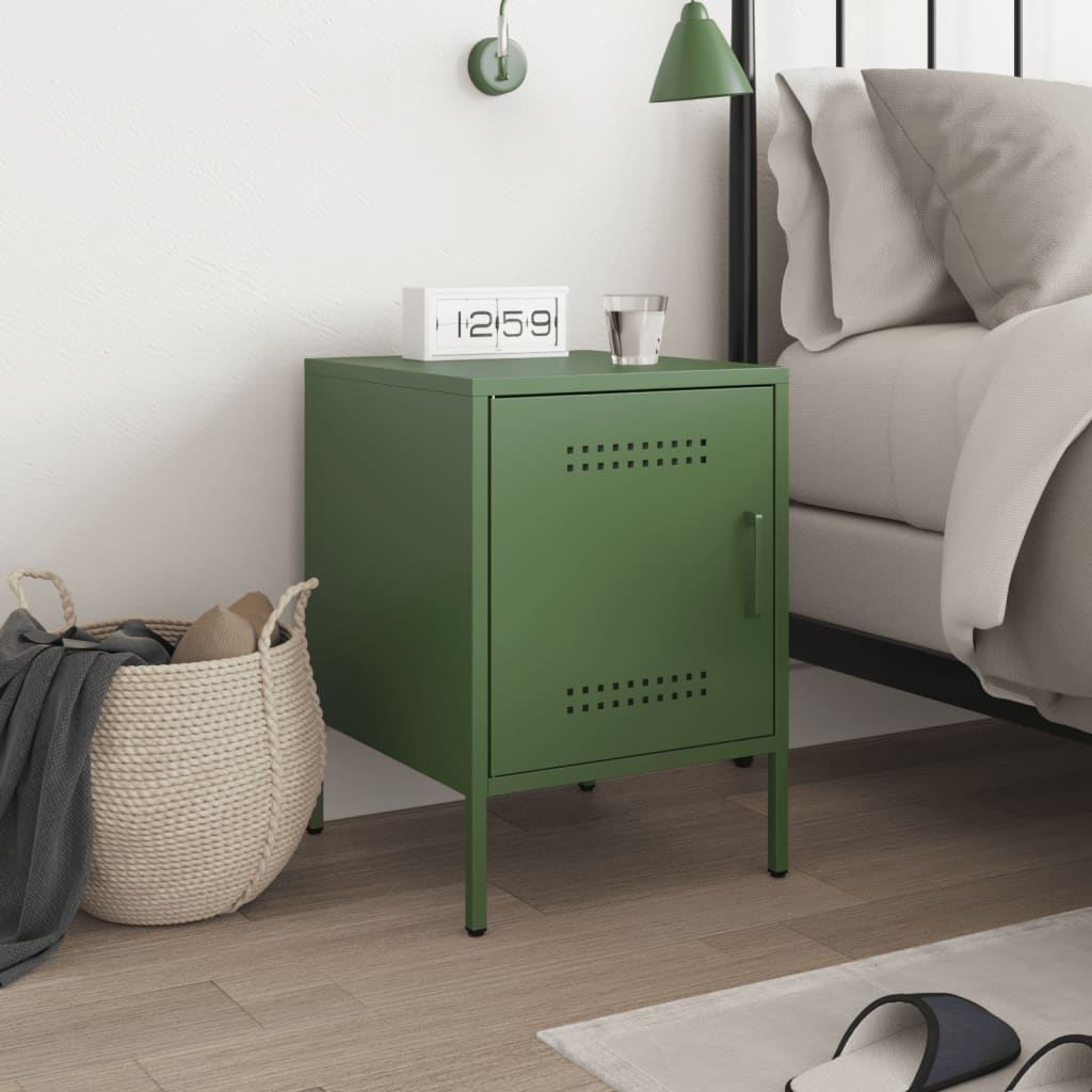 Table de chevet vert olive 36x39x50,5 cm acier - XIOS