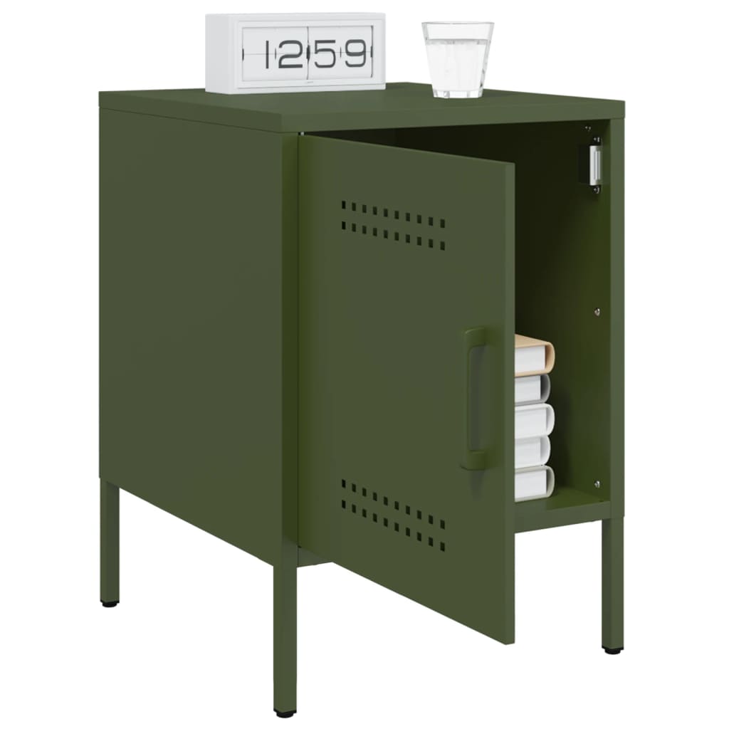 Table de chevet vert olive 36x39x50,5 cm acier - XIOS