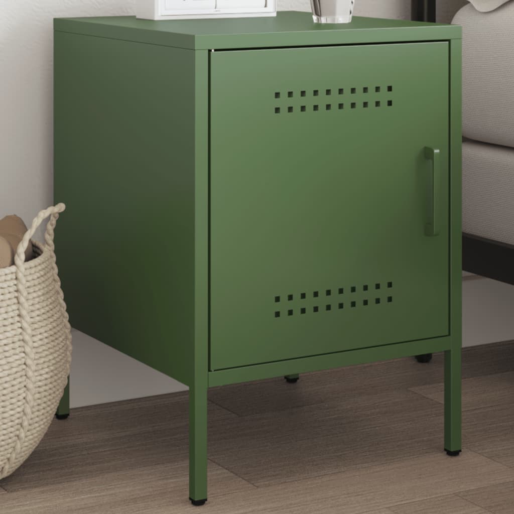 Table de chevet vert olive 36x39x50,5 cm acier - XIOS