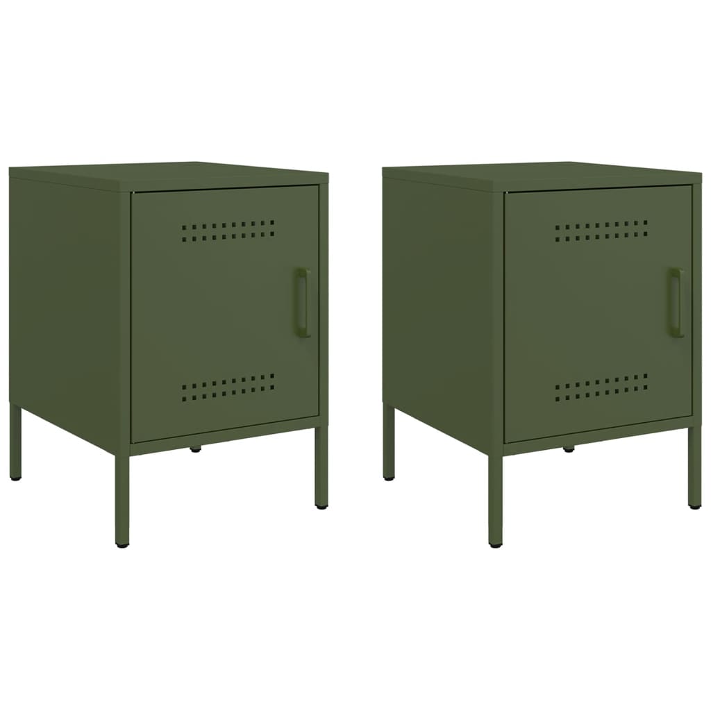 Tables de chevet 2 pcs vert olive 36x39x50,5 cm acier - XIOS