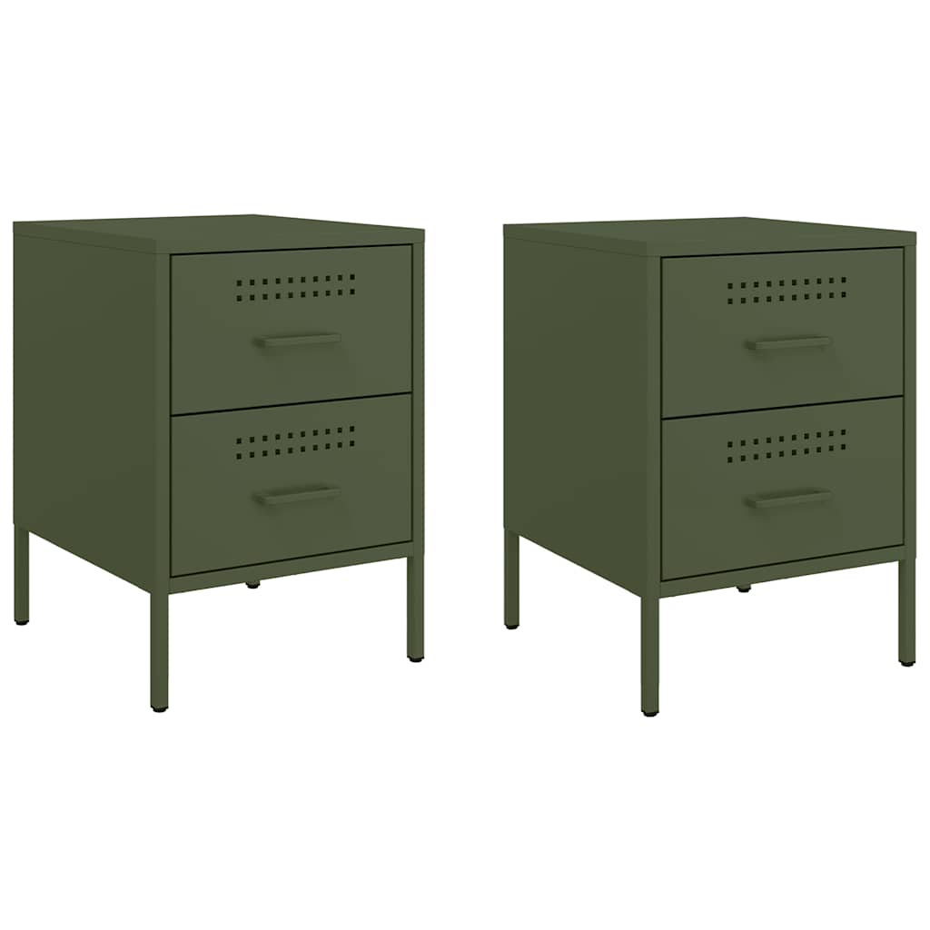 Tables de chevet 2 pcs vert olive 36x39x50,5 cm acier - XIOS
