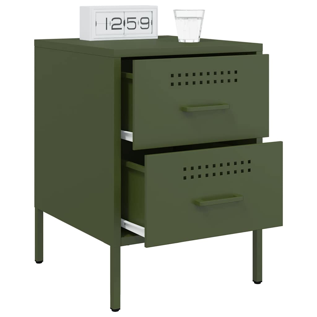 Tables de chevet 2 pcs vert olive 36x39x50,5 cm acier - XIOS