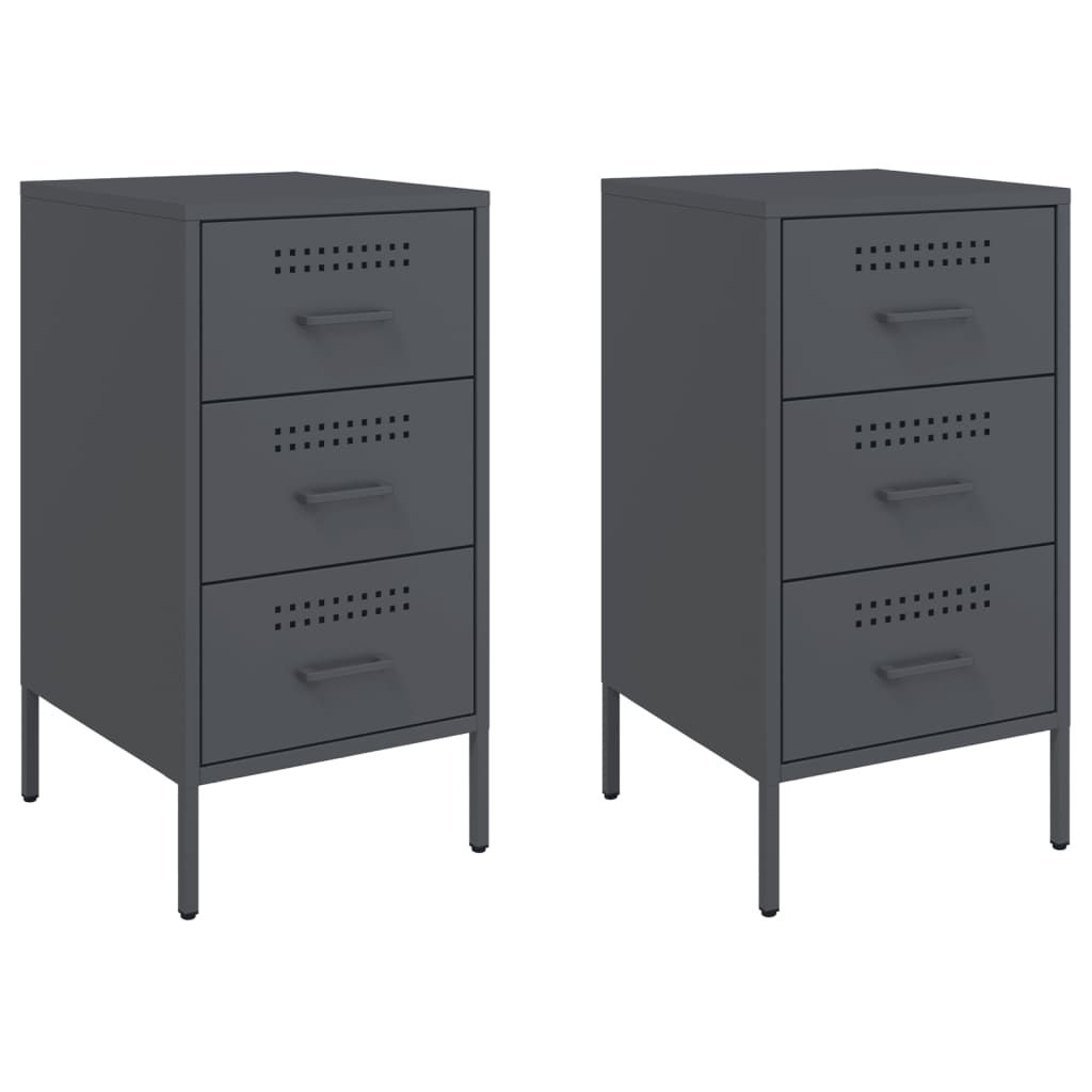 Table de chevet 2 pcs anthracite 36x39x68 cm acier - XIOS