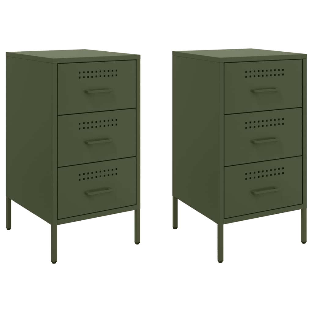 Tables de chevet 2 pcs vert olive 36x39x68 cm acier - XIOS