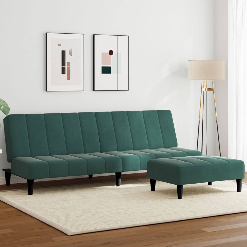 Canapé-lit à 2 places avec repose-pied vert foncé velours - XIOS