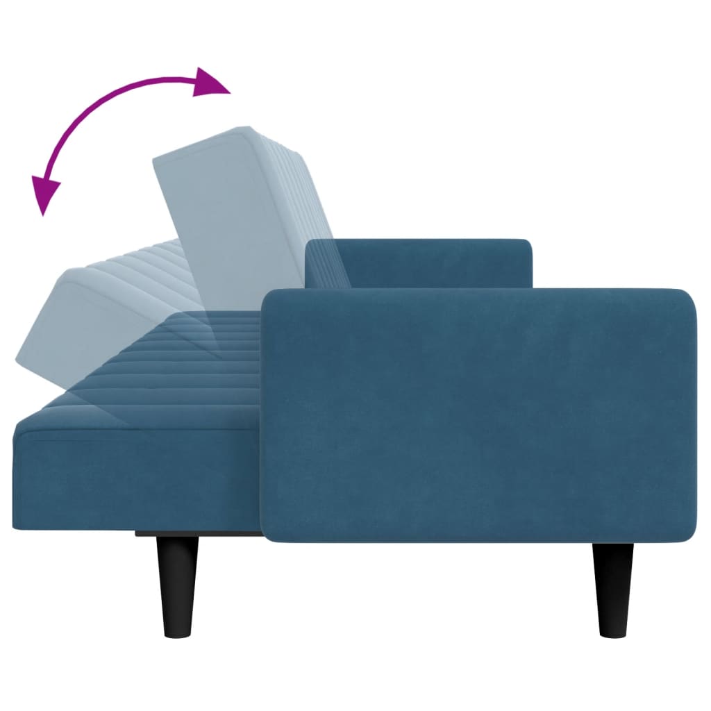 Canapé-lit à 2 places avec repose-pied bleu velours - XIOS