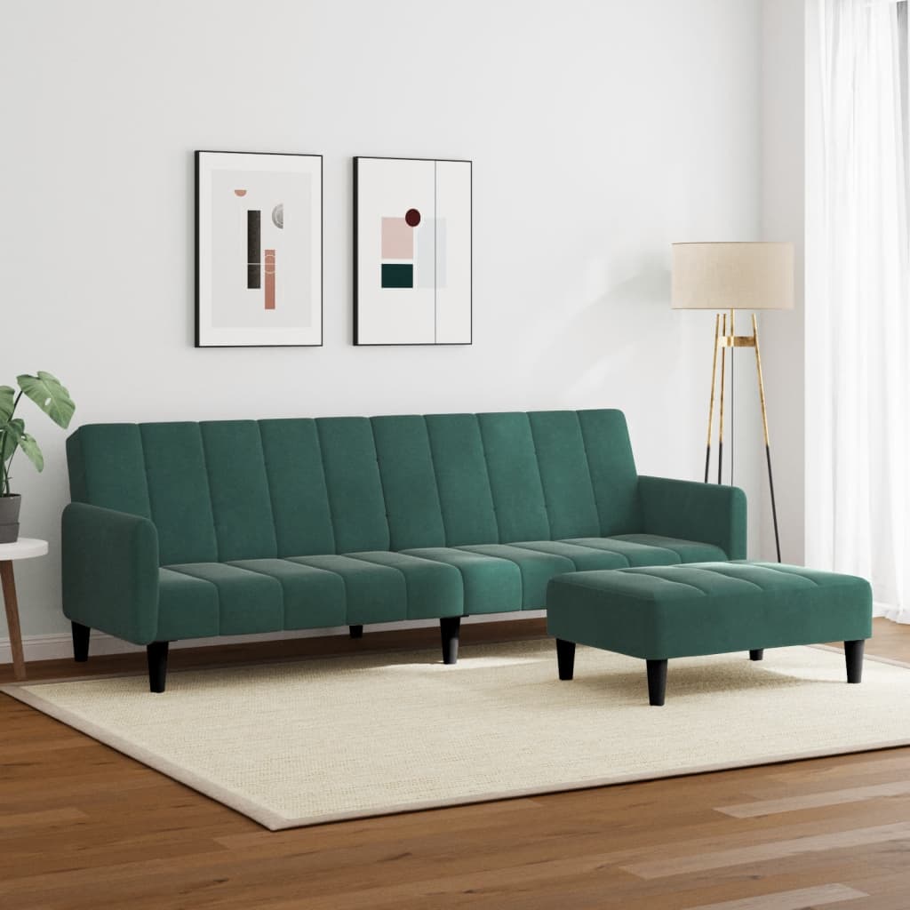 Canapé-lit à 2 places avec repose-pied vert foncé velours - XIOS