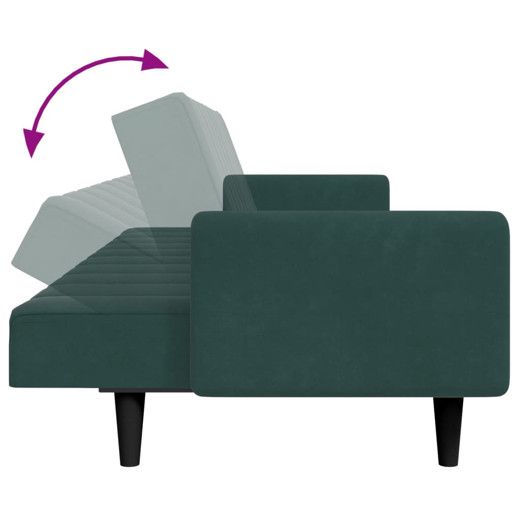 Canapé-lit à 2 places avec repose-pied vert foncé velours - XIOS