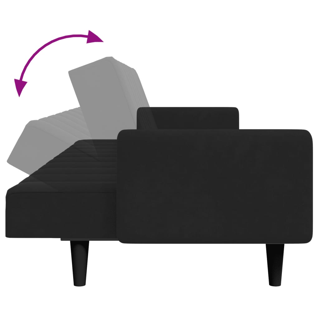 Canapé-lit à 2 places avec repose-pied noir velours - XIOS