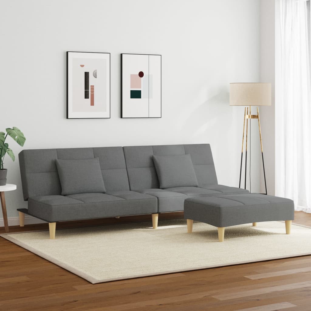 Canapé-lit à 2 places avec repose-pied gris foncé tissu - XIOS