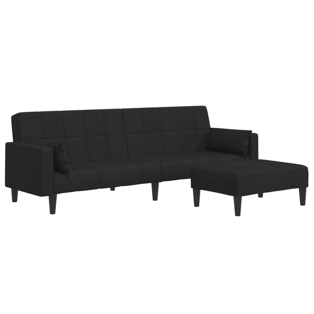 Canapé-lit à 2 places avec repose-pied noir tissu - XIOS