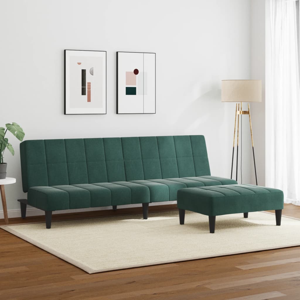 Canapé-lit à 2 places avec repose-pied vert foncé velours - XIOS