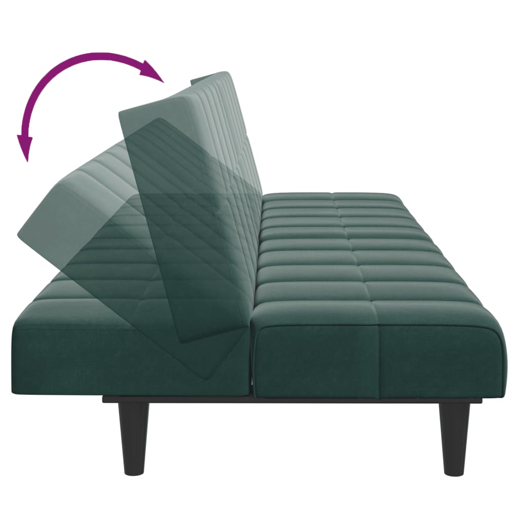 Canapé-lit à 2 places avec repose-pied vert foncé velours - XIOS
