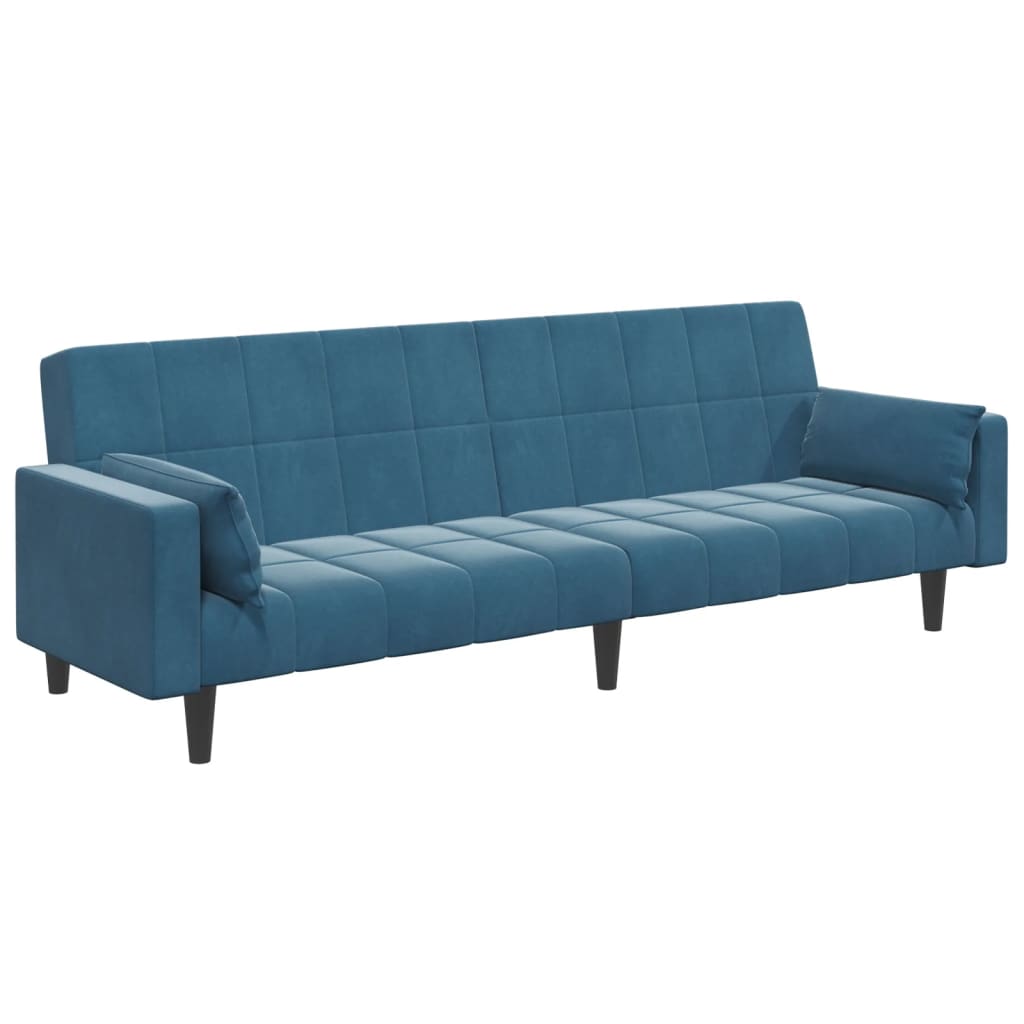 Canapé-lit à 2 places avec repose-pied bleu velours - XIOS