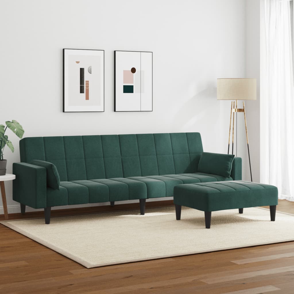 Canapé-lit à 2 places avec repose-pied vert foncé velours - XIOS