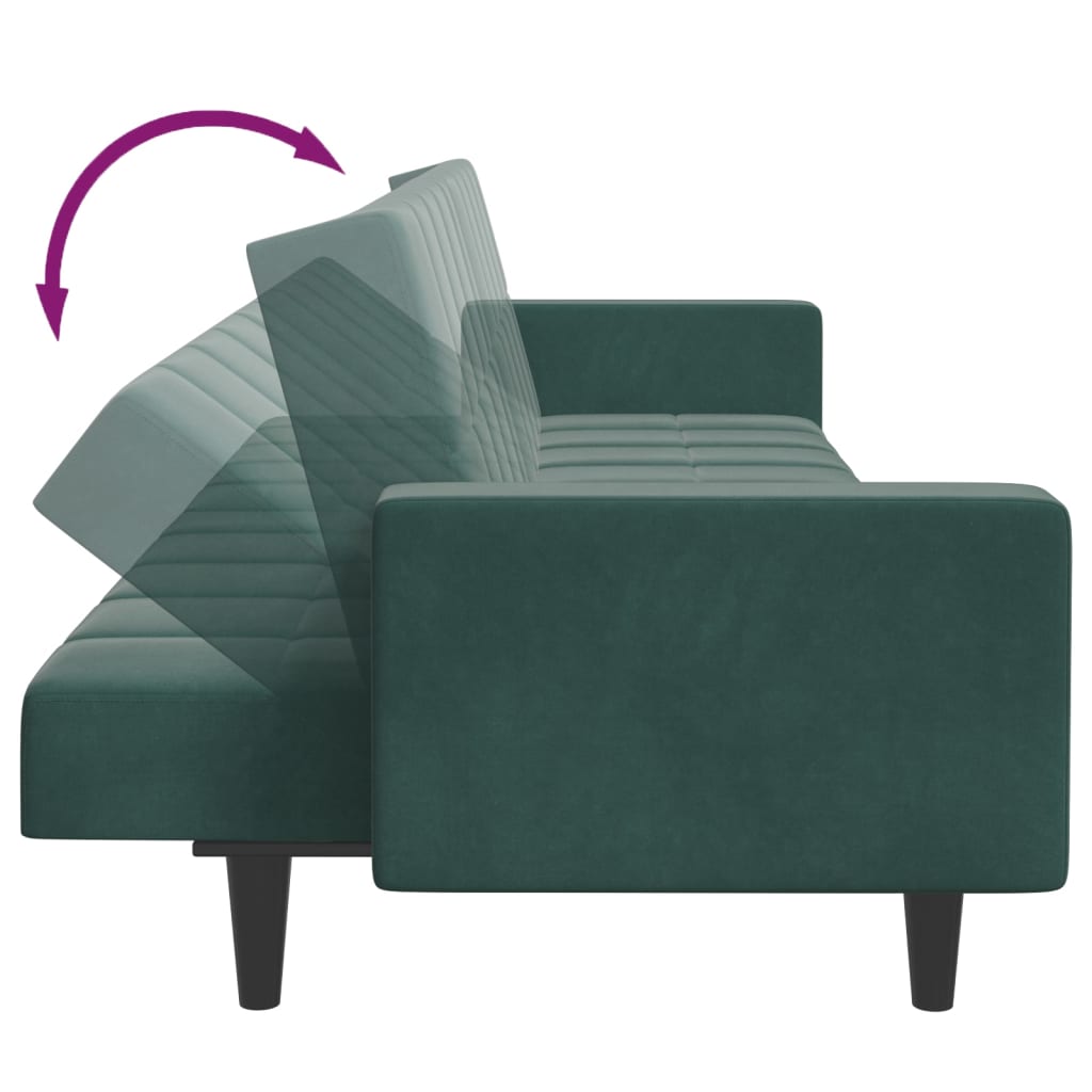Canapé-lit à 2 places avec repose-pied vert foncé velours - XIOS