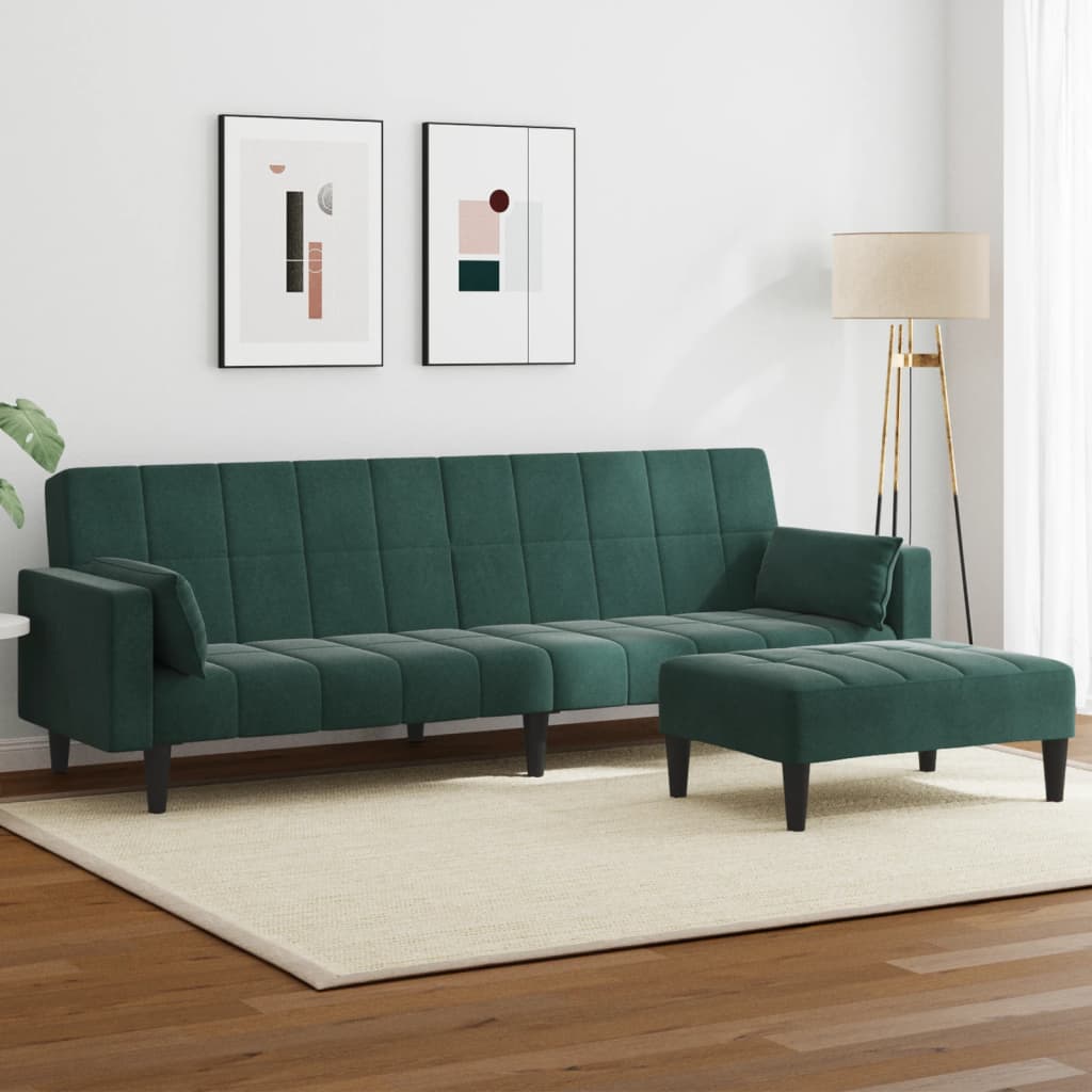Canapé-lit à 2 places avec repose-pied vert foncé velours - XIOS