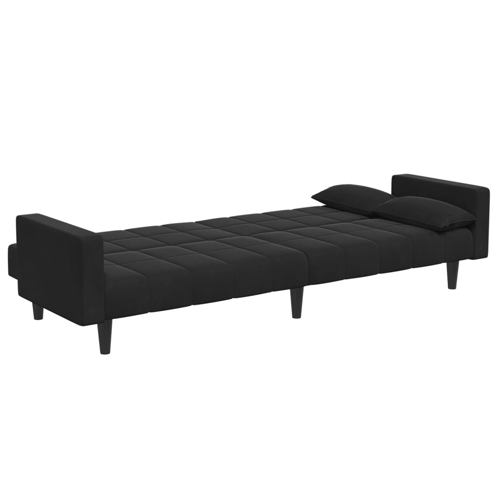 Canapé-lit à 2 places avec repose-pied noir velours - XIOS
