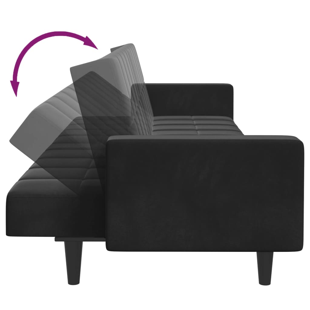 Canapé-lit à 2 places avec repose-pied noir velours - XIOS