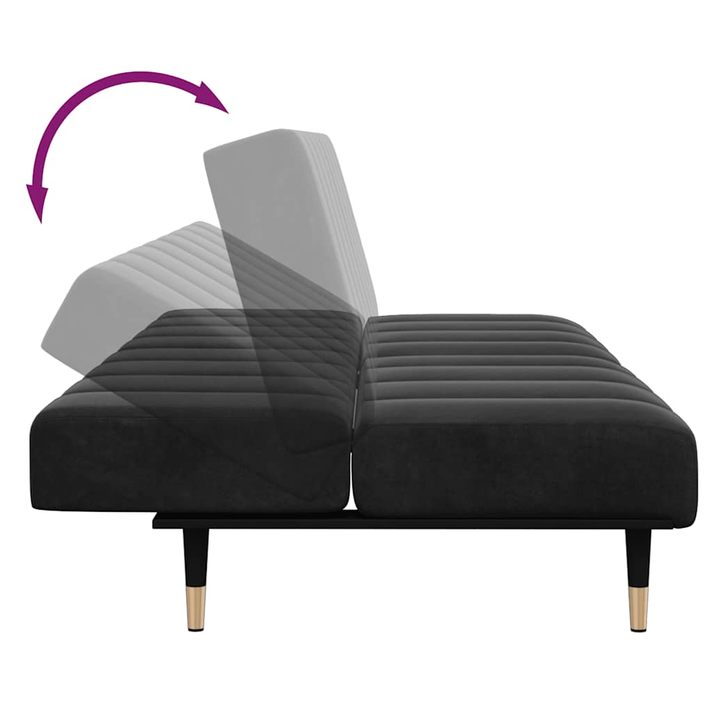 Canapé-lit à 2 places avec repose-pied noir velours - XIOS
