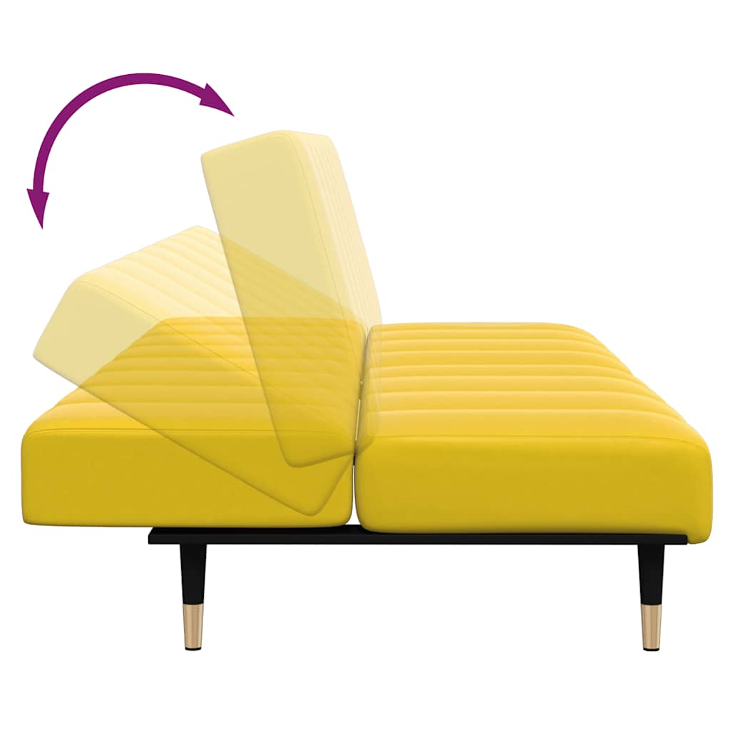 Canapé-lit à 2 places avec repose-pied jaune velours - XIOS