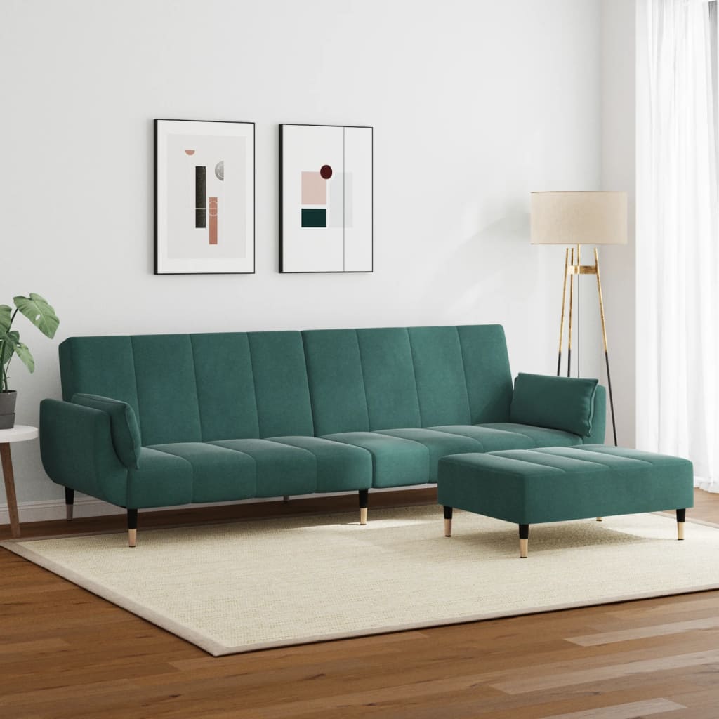 Canapé-lit à 2 places avec repose-pied vert foncé velours - XIOS