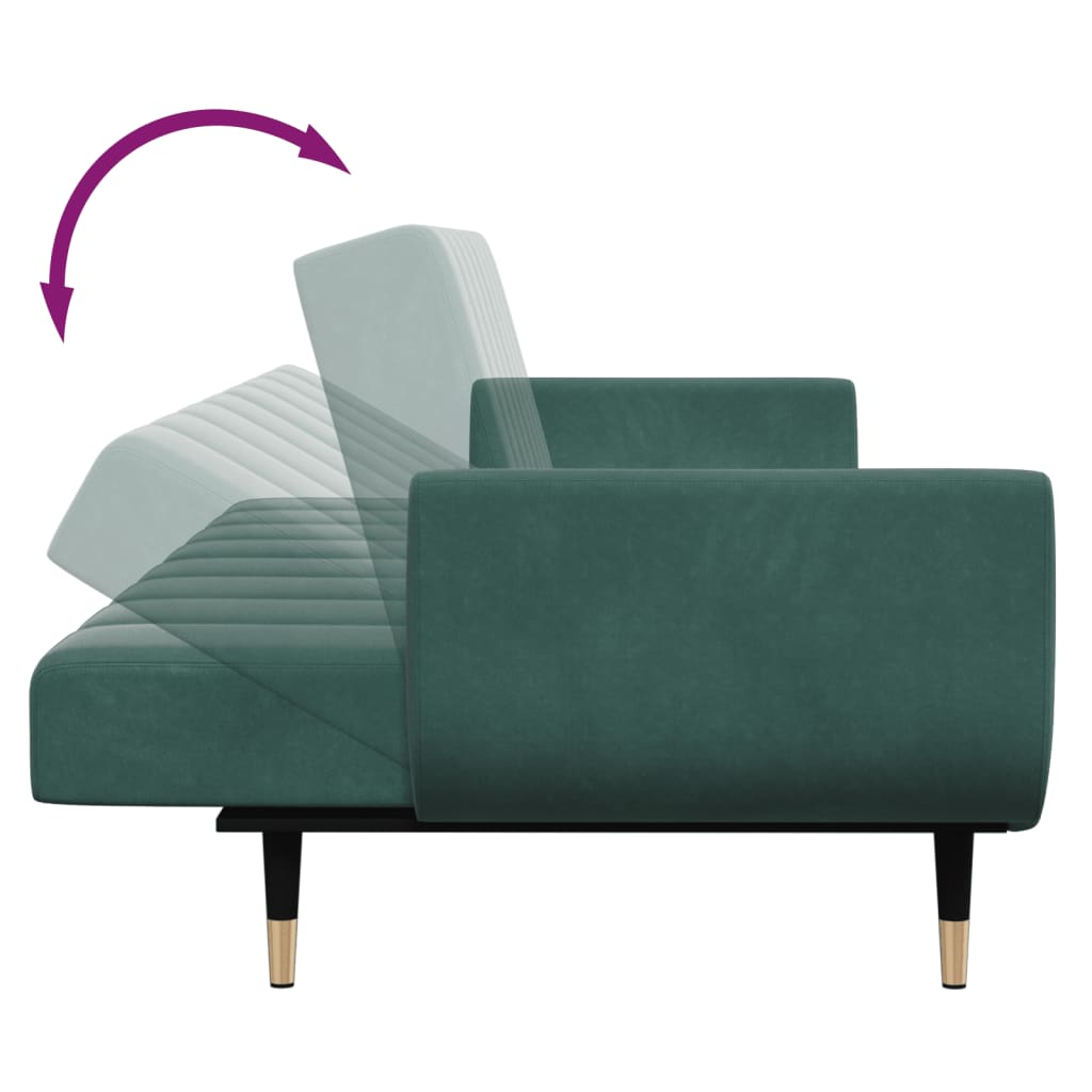 Canapé-lit à 2 places avec repose-pied vert foncé velours - XIOS