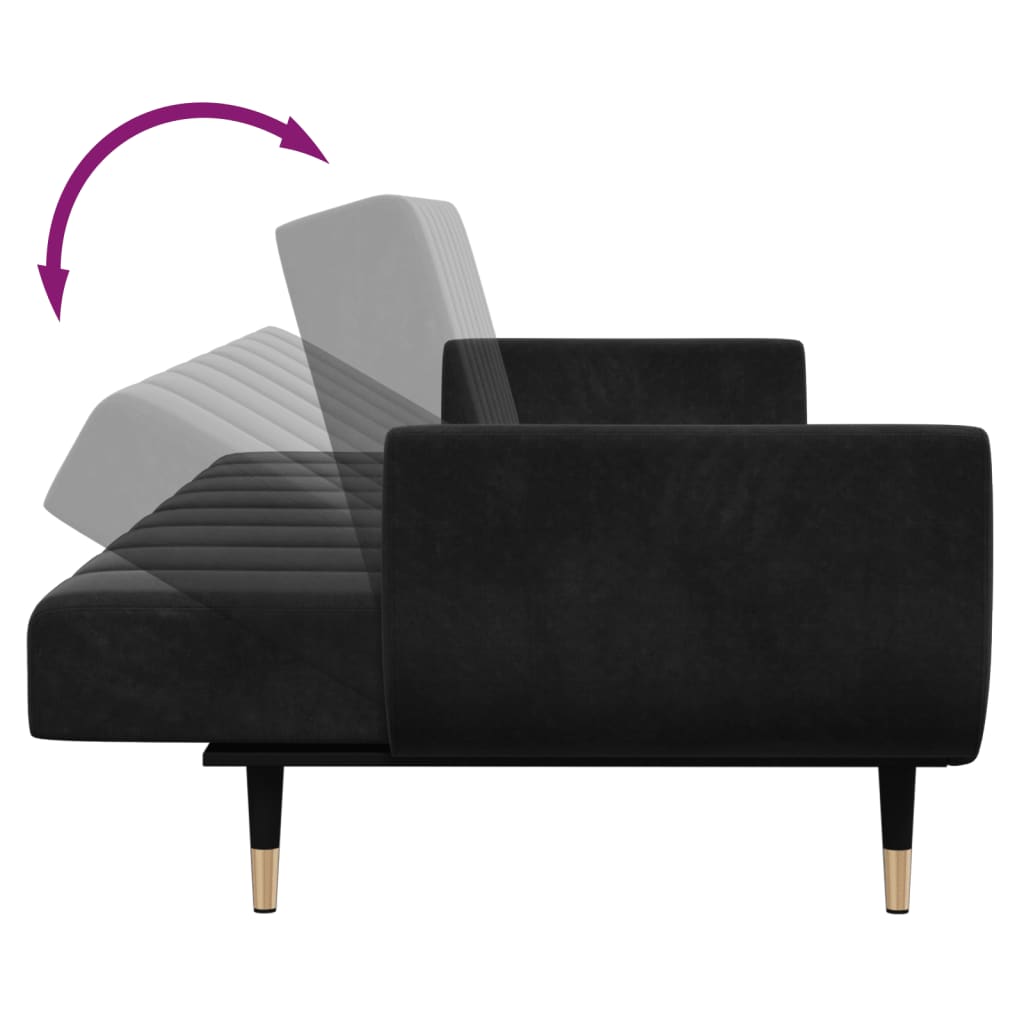 Canapé-lit à 2 places avec repose-pied noir velours - XIOS