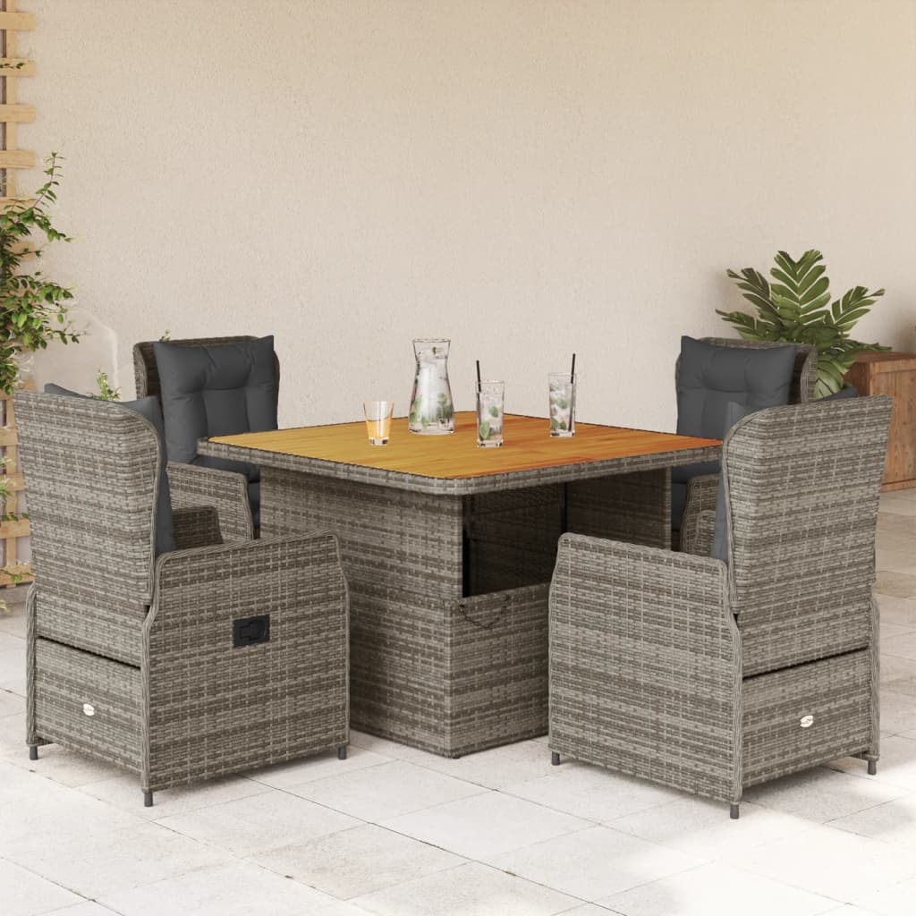 Ensemble à manger de jardin 5 pcs coussins gris résine tressée