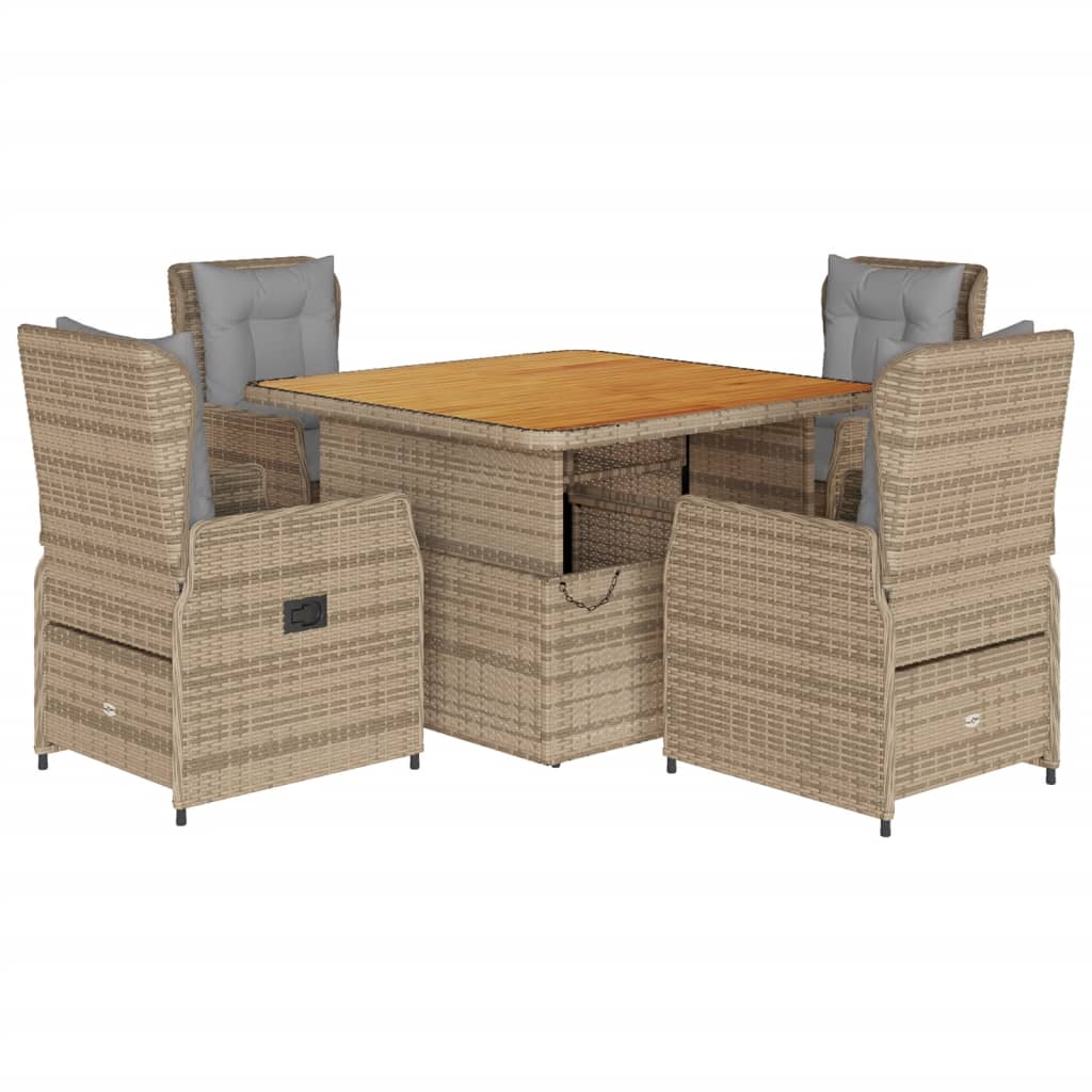Ensemble à manger de jardin avec coussins 5pcs Beige poly rotin