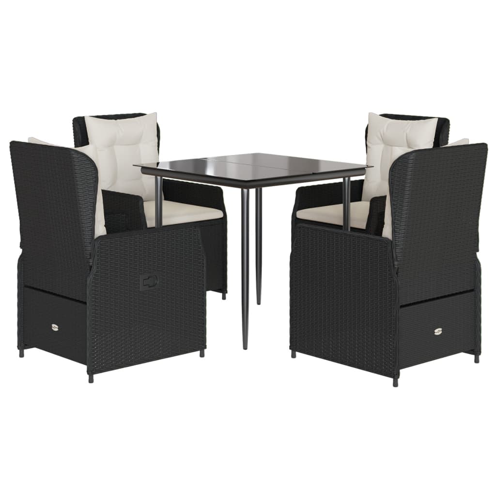 Ensemble à manger de jardin coussins 5pcs Noir Résine tressée