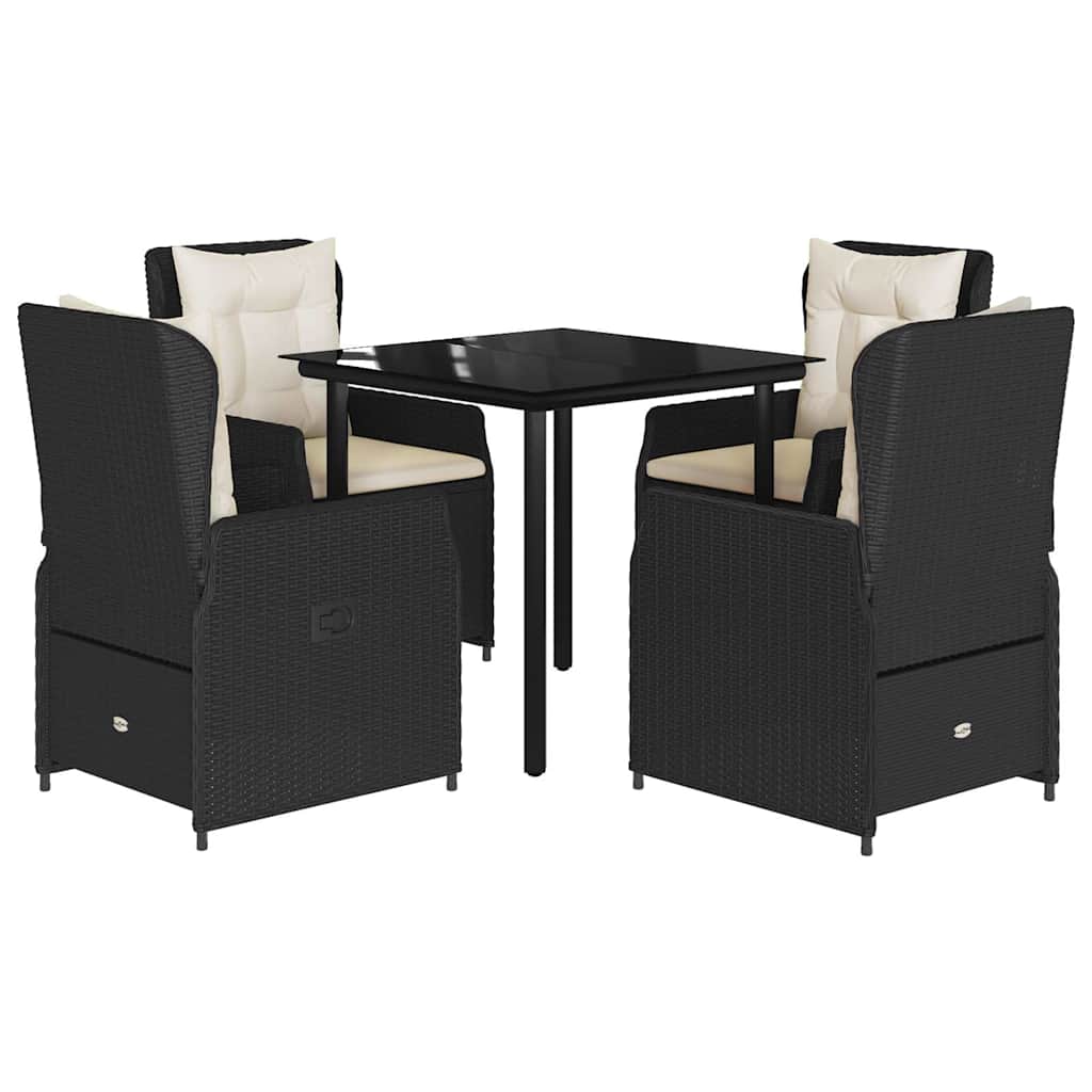Ensemble à manger de jardin coussins 5pcs Noir Résine tressée