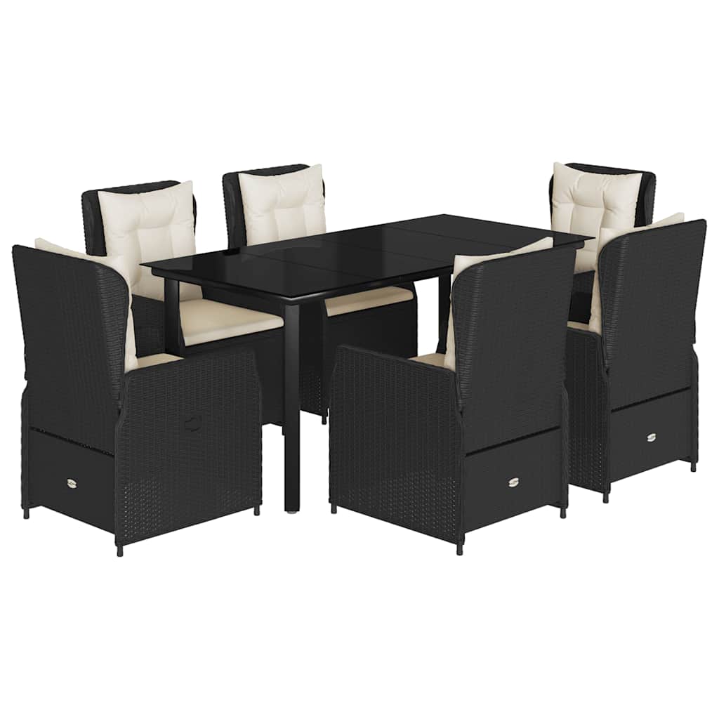 Ensemble à manger de jardin coussins 7pcs Noir Résine tressée