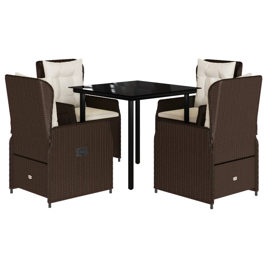 Ensemble à manger de jardin 5 pcs et coussins marron poly rotin