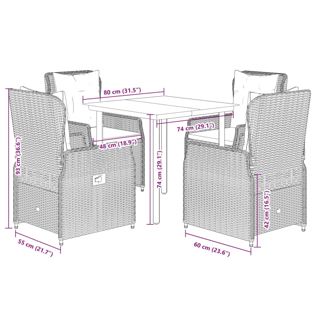 Ensemble à manger de jardin 5 pcs et coussins marron poly rotin