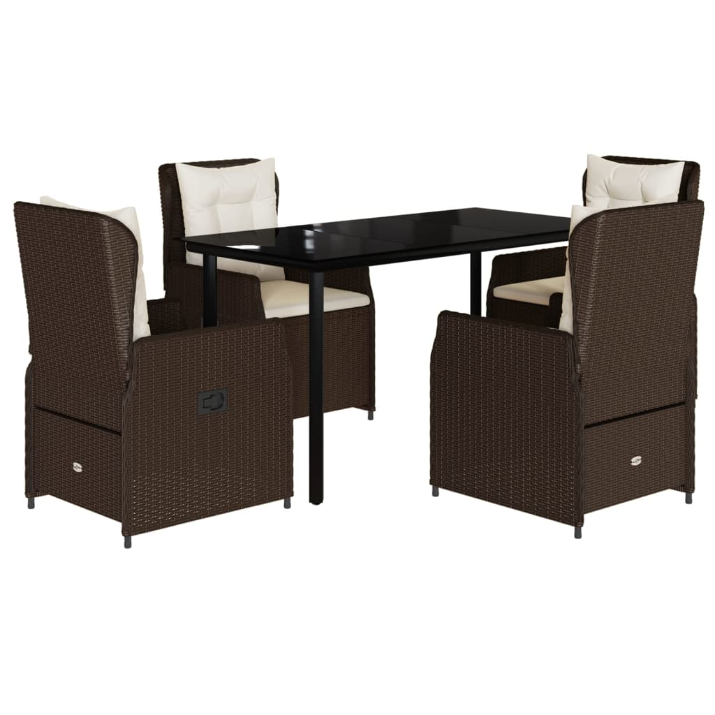 Ensemble à manger de jardin 5 pcs et coussins marron poly rotin