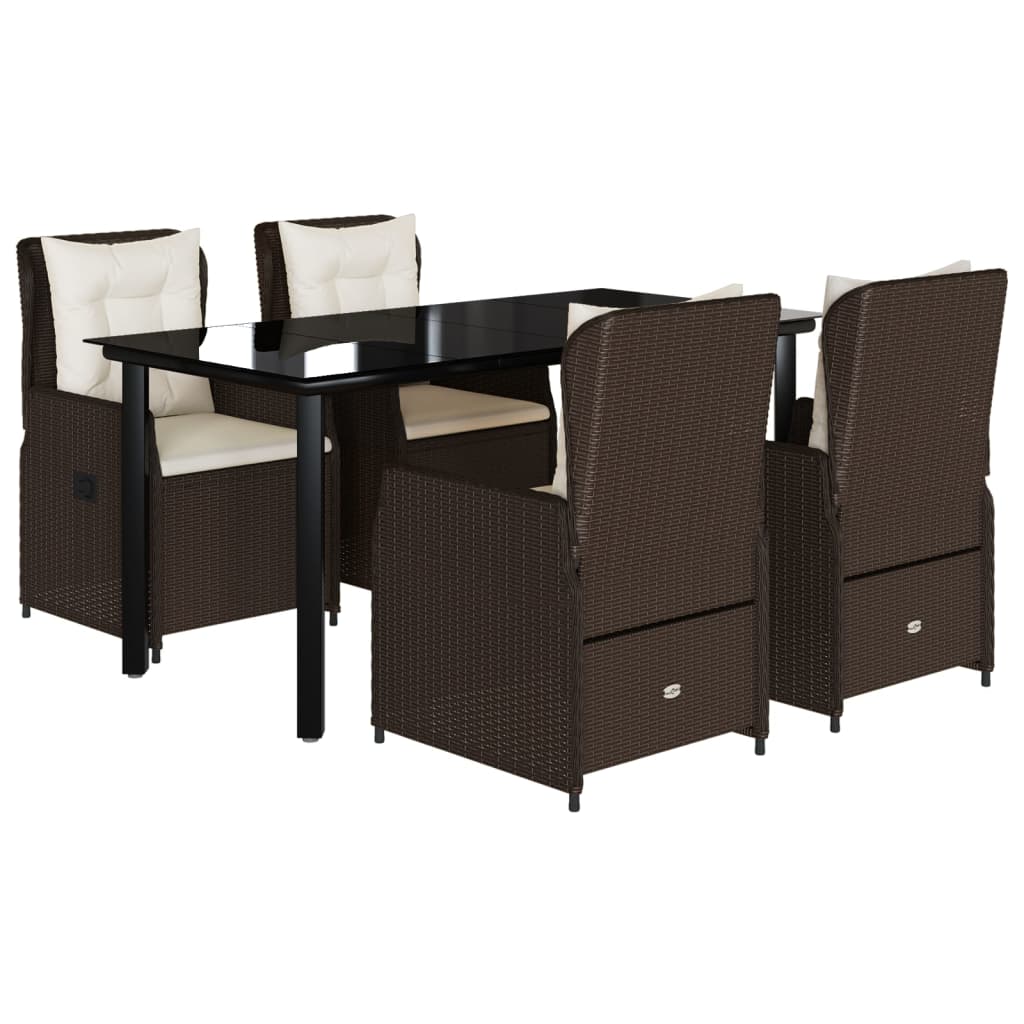 Ensemble à manger de jardin 5 pcs et coussins marron poly rotin