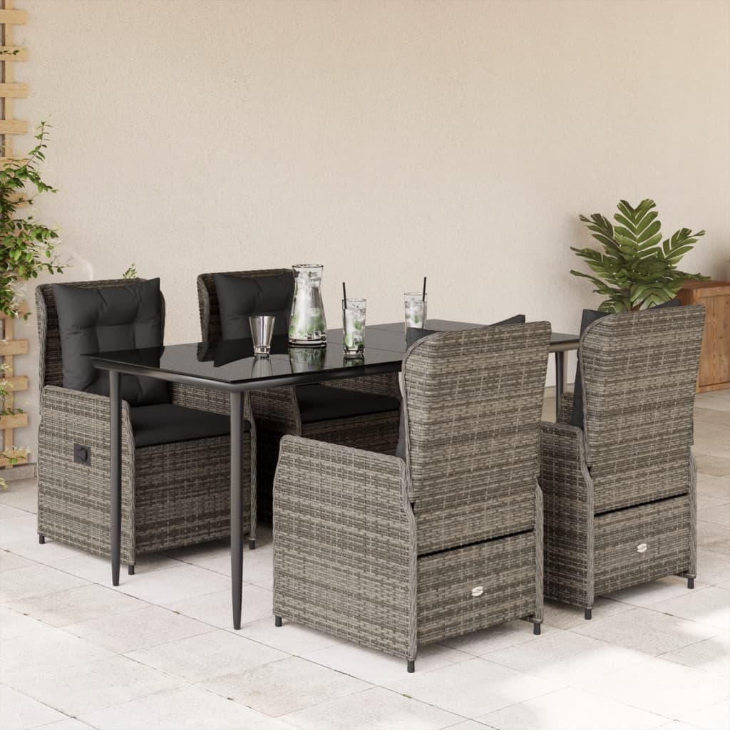 Ensemble à manger de jardin 5 pcs coussins gris résine tressée