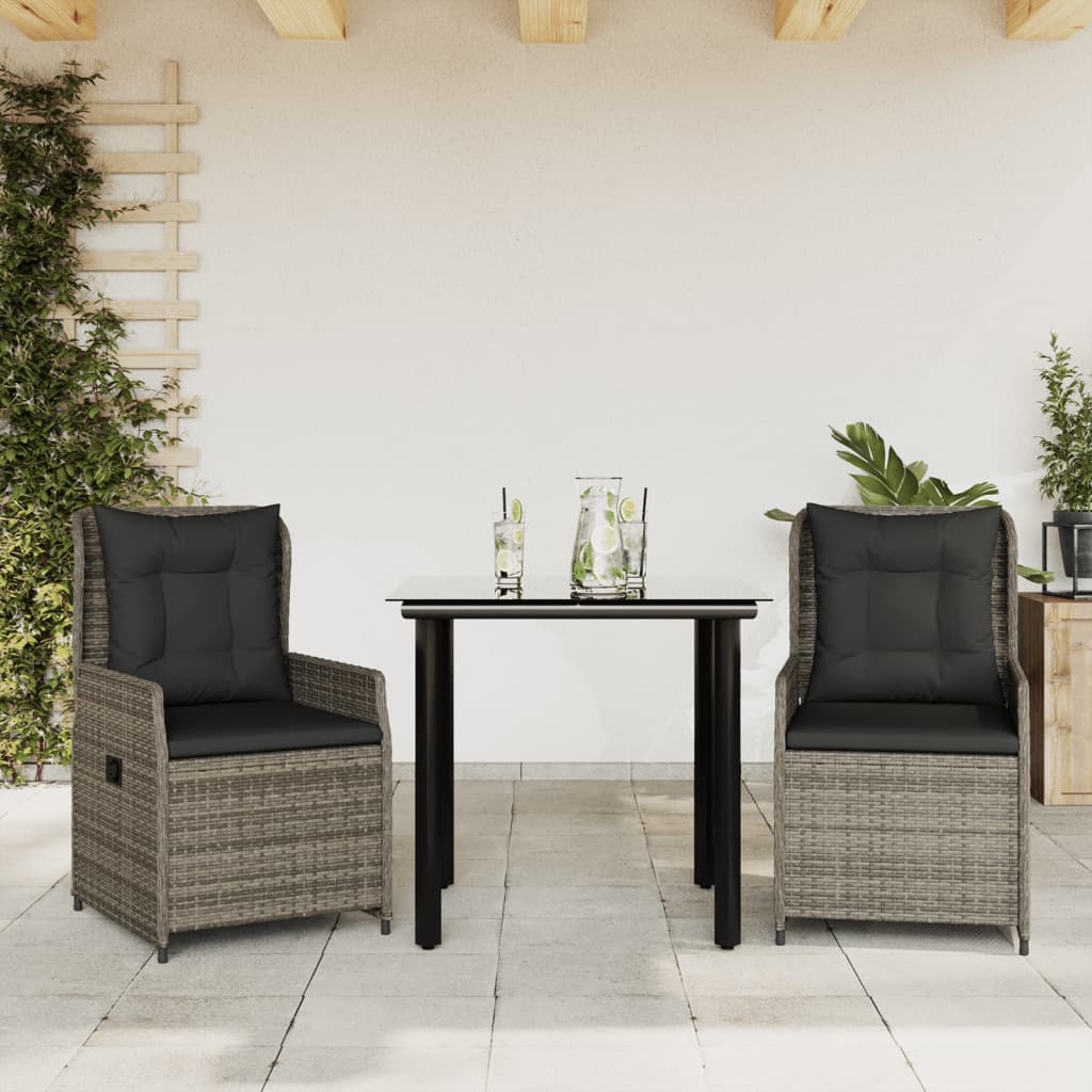 Ensemble à manger de jardin 3 pcs coussins gris résine tressée