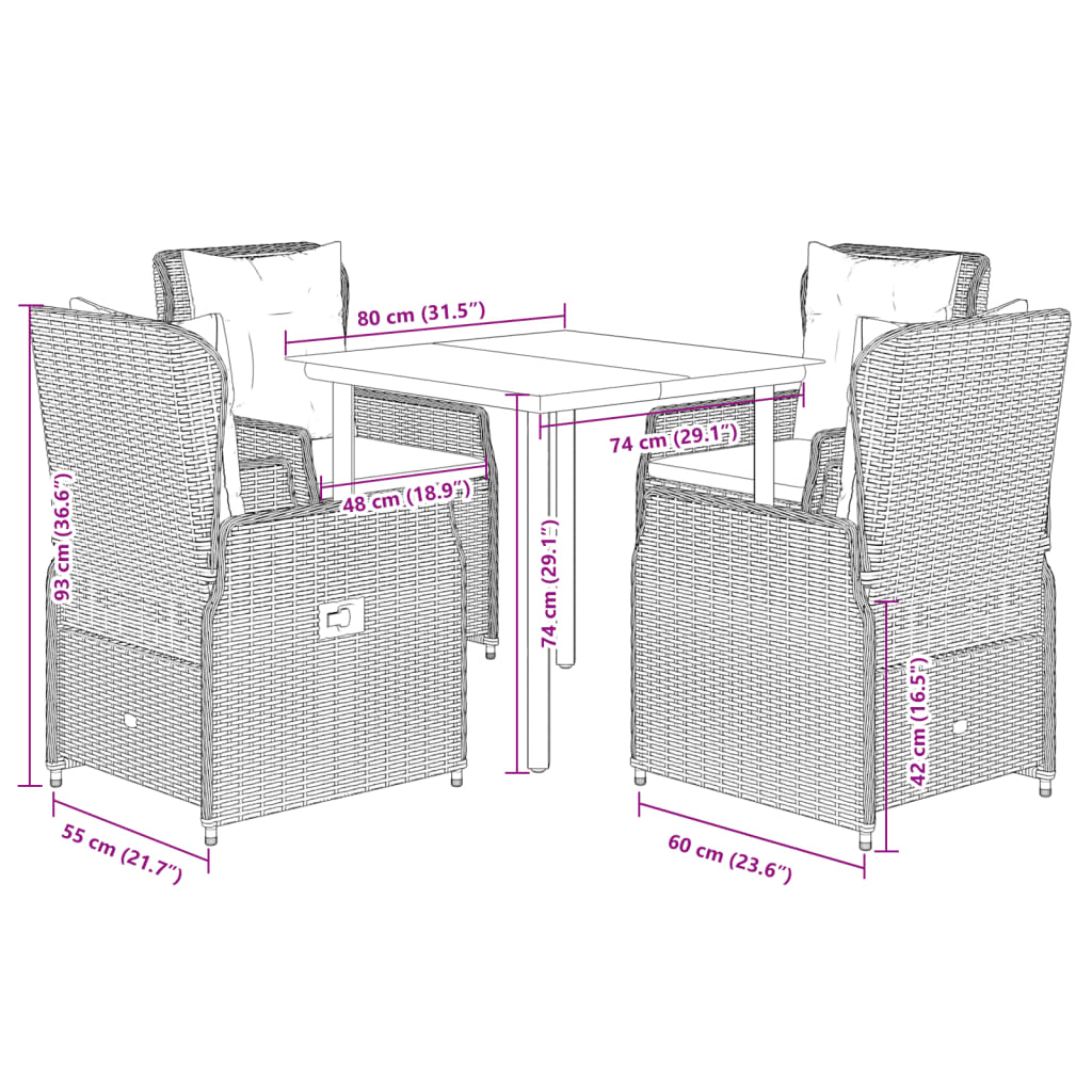 Ensemble à manger de jardin 5 pcs coussins gris résine tressée