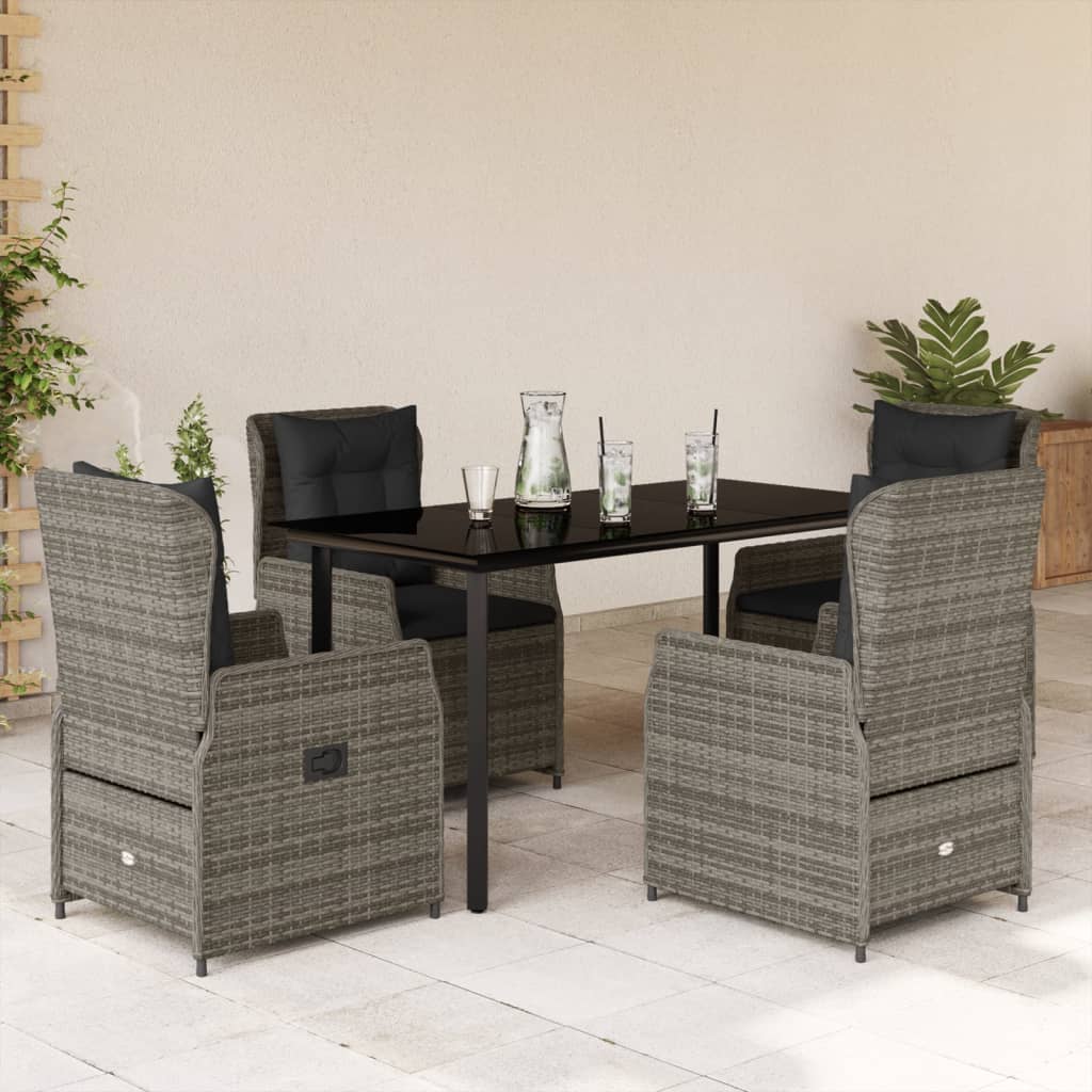Ensemble à manger de jardin 5 pcs coussins gris résine tressée