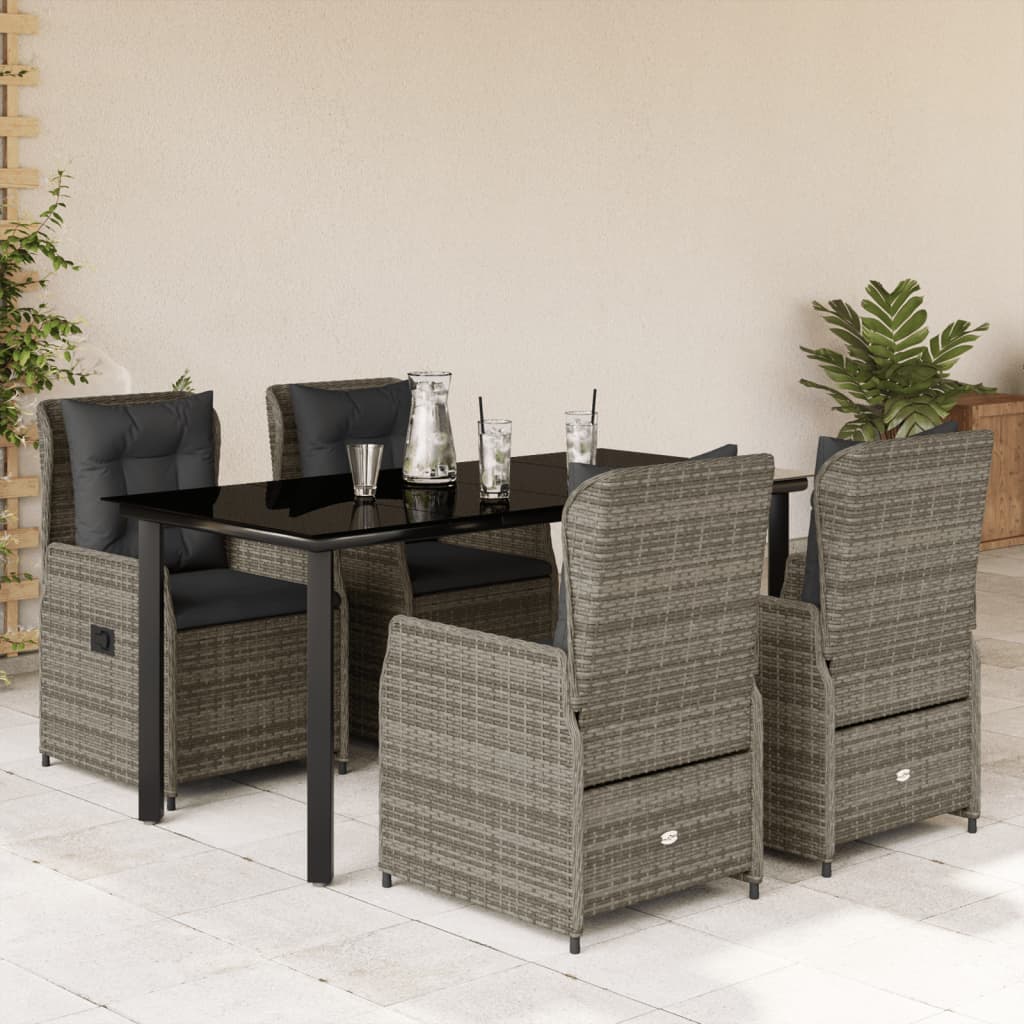 Ensemble à manger de jardin 5 pcs coussins gris résine tressée