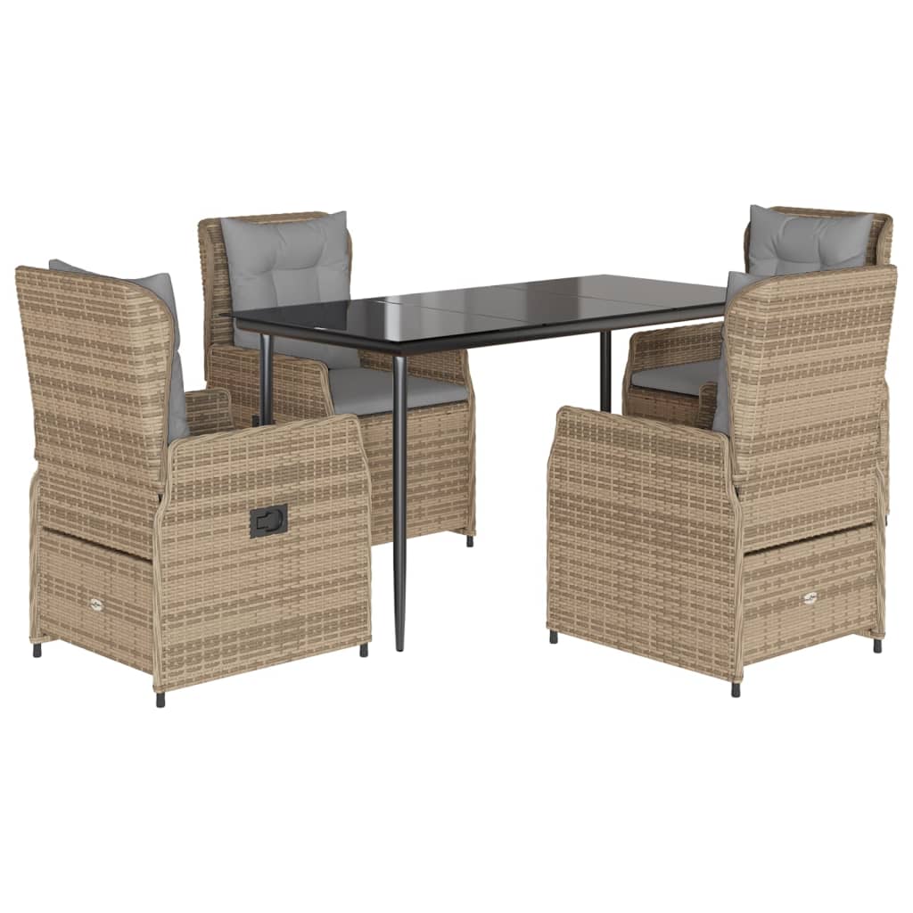 Ensemble à manger de jardin avec coussins 5pcs Beige poly rotin